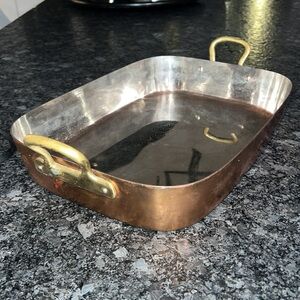 Historia Decor 15” x 10.75” Rectangular Gratin Solid Copper Roasting Pan